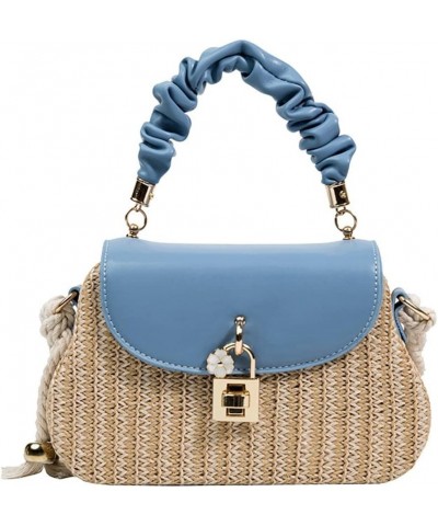 Straw Crossbody Bag for Women Hand Woven Shoulder Bag Leather Top Handle Small Boho Purse Rattan Beach Handbags Blue-a $20.99...