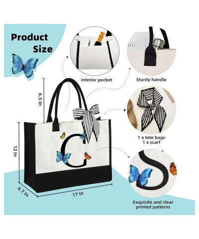 Butterfly Initial Canvas Tote Bag Beach Bag for Birthday Women Bride Wedding Christmas Thanksgiving Letter C $10.43 Totes