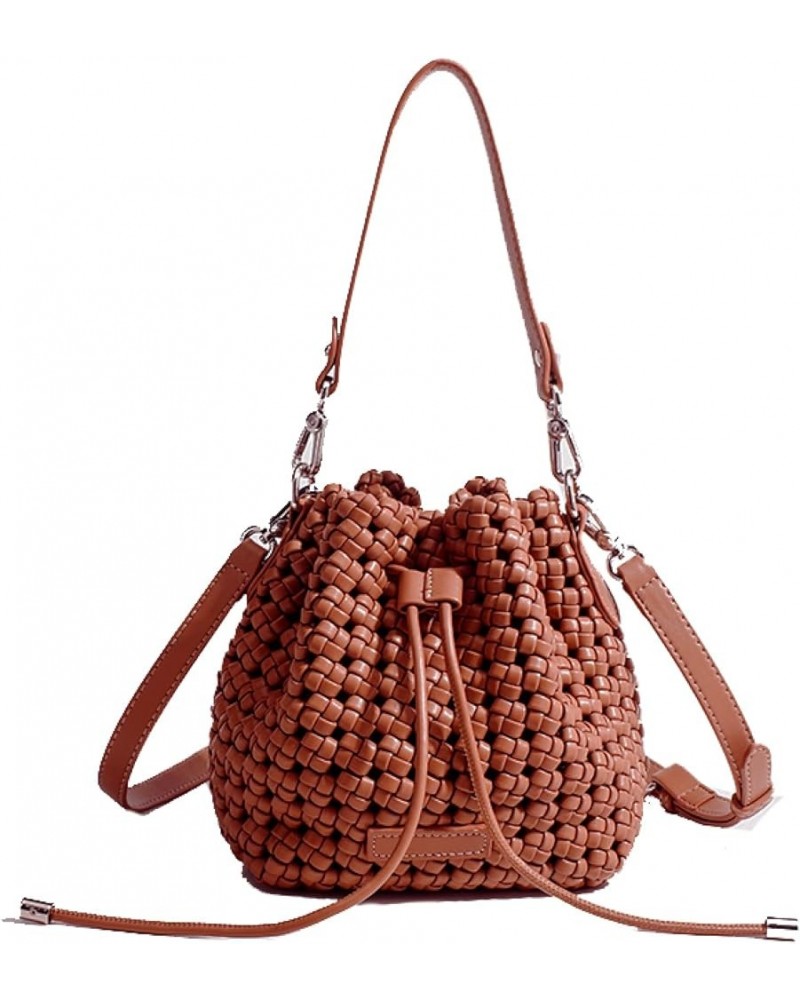 Fashion Hollow Bucket Tote Bag For Women, Crossbody Female Handbag Woven Silk bag Leisure Leather Shoulder Bag P-brown $33.14...