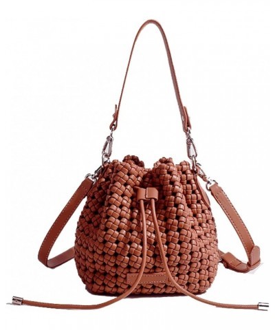 Fashion Hollow Bucket Tote Bag For Women, Crossbody Female Handbag Woven Silk bag Leisure Leather Shoulder Bag P-brown $33.14...