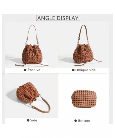 Fashion Hollow Bucket Tote Bag For Women, Crossbody Female Handbag Woven Silk bag Leisure Leather Shoulder Bag P-brown $33.14...