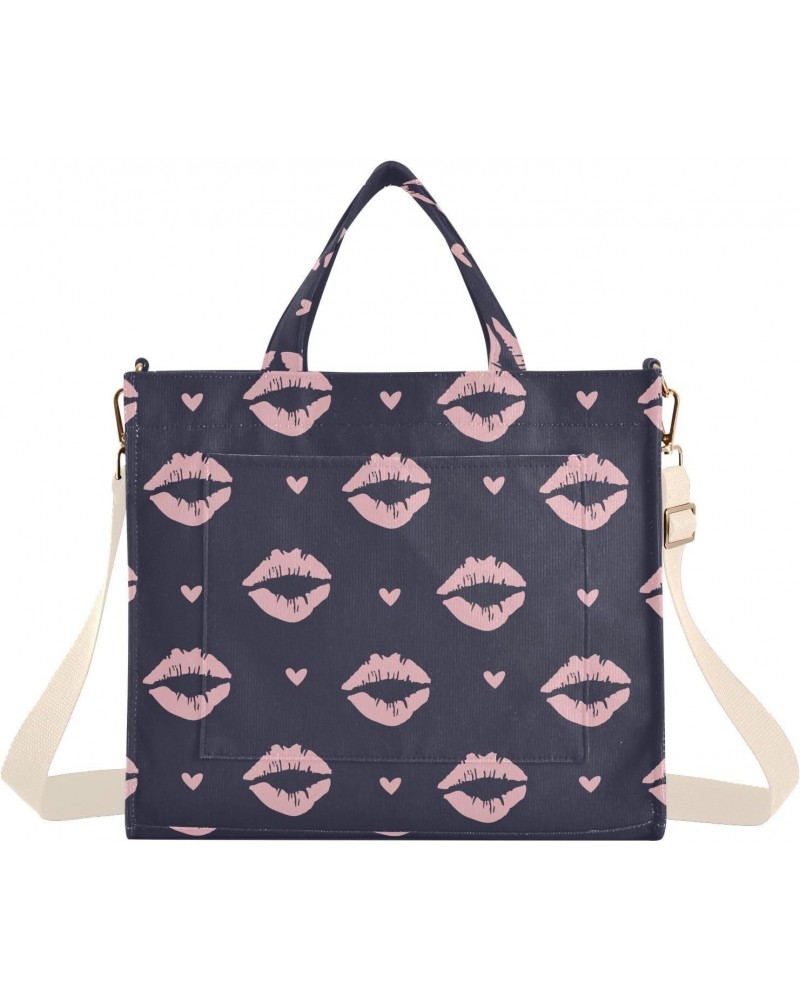 Kiss Love Print Corduroy Tote Bag for Women Hobo Crossbody Bags Valentine's Day Shoulder HandBag, S $14.09 Totes