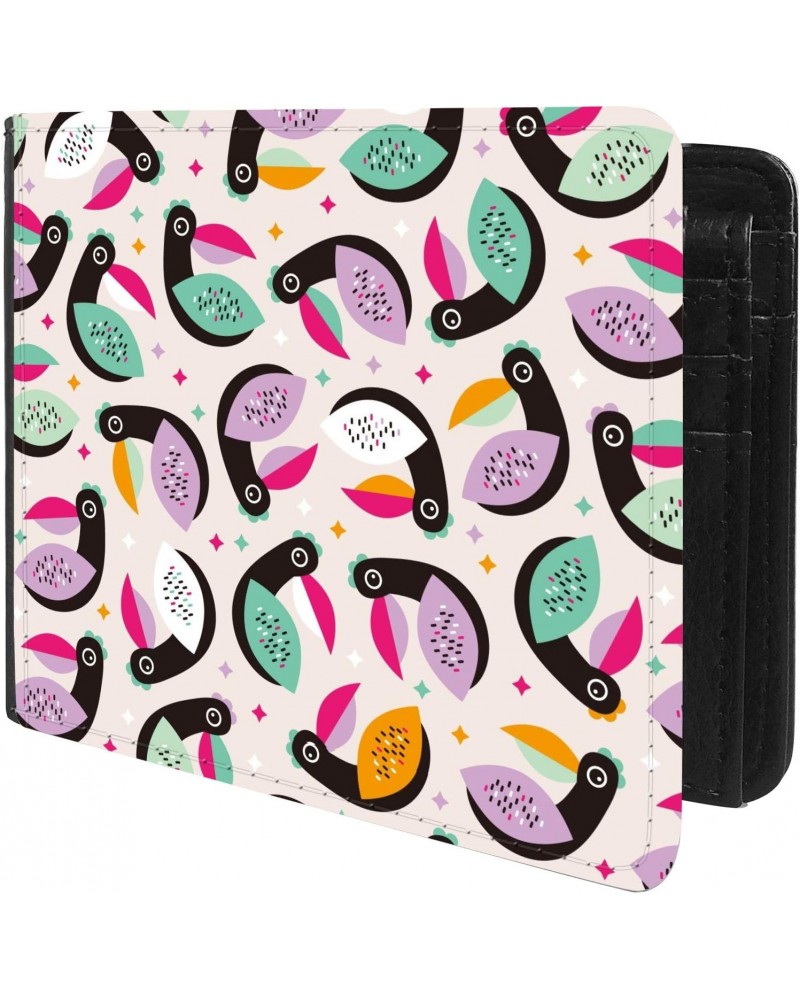 Unique Desige Pattern - Tropical vivid toucan birds illustration, Slim Front Pocket Wallet Billfold RFID Blocking $11.25 Wallets