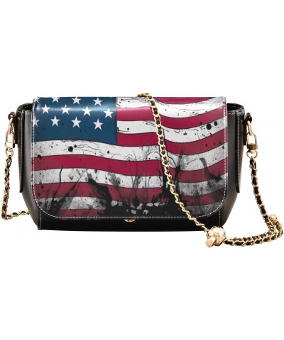 American Flag Leather Crossbody Bag for Women Small Handbag with Chain Strap, Flip-Top Crossbody Purse $21.59 Crossbody Bags