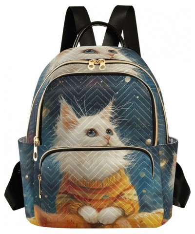 Mini Backpack Purse for Women, Starry Night White Cat Travel Bag Casual Daypack Shoulder Bag Small $17.91 Backpacks