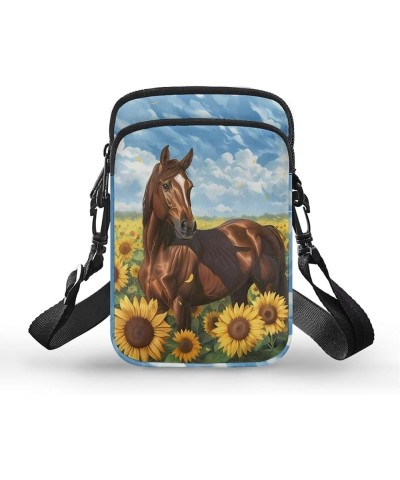 Tongluoye Small Crossbody Bag for Women Cell Phone Purse for Men Over Shoulder Bags Sunflower Horse $12.75 Crossbody Bags