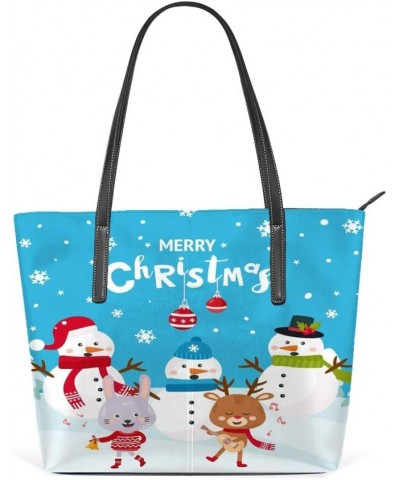 Tote Handbag Women PU Leather Fashion Zipper Shoulder Bag Large Capacity Merry Christmas Day $22.95 Shoulder Bags