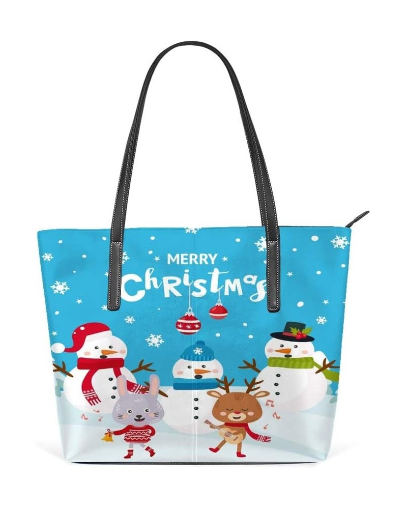 Tote Handbag Women PU Leather Fashion Zipper Shoulder Bag Large Capacity Merry Christmas Day $22.95 Shoulder Bags