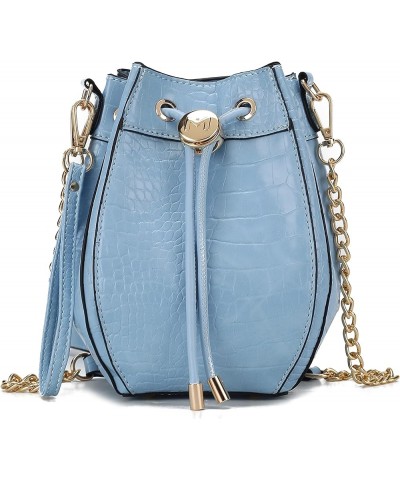 Bucket Bag for Women, Crocodile-embossed Vegan Leather Crossbody Drawstring Hobo Handbag Wristlet Purse Cassidy Light Blue $2...