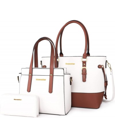 3PCS Purses for Women Tote Purse and Wallet Set Shoulder Satchel Bags Elengant Beige & Brown $32.04 Shoulder Bags