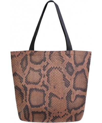 Snake Print Large Canvas Tote Bag Shopping Shoulder Handbag with Small Zippered Pocket $9.46 Totes