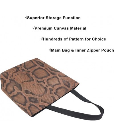 Snake Print Large Canvas Tote Bag Shopping Shoulder Handbag with Small Zippered Pocket $9.46 Totes