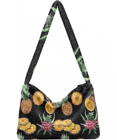 Pineapple Furry Tote Bag for Women Crossbody Bag Crossbody Bag Purse Furry Soft Bag with Zipper for Women Men $12.38 Totes