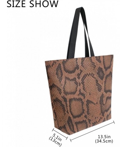 Snake Print Large Canvas Tote Bag Shopping Shoulder Handbag with Small Zippered Pocket $9.46 Totes