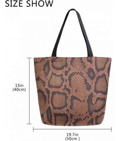 Snake Print Large Canvas Tote Bag Shopping Shoulder Handbag with Small Zippered Pocket $9.46 Totes