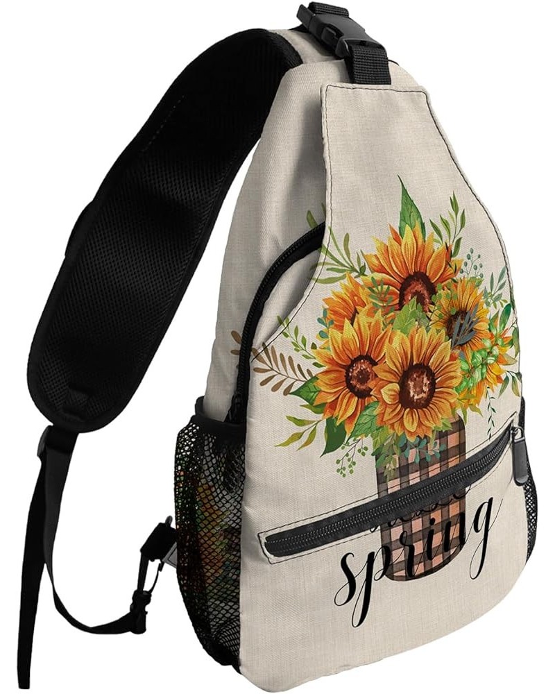 Sling Backpack, Hand Drawn Watercolor Yellow Sweet Bees and Honey Waterproof Lightweight Small Sling Bag, Travel Chest Bag Cr...