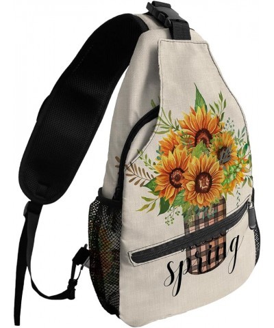 Sling Backpack, Hand Drawn Watercolor Yellow Sweet Bees and Honey Waterproof Lightweight Small Sling Bag, Travel Chest Bag Cr...