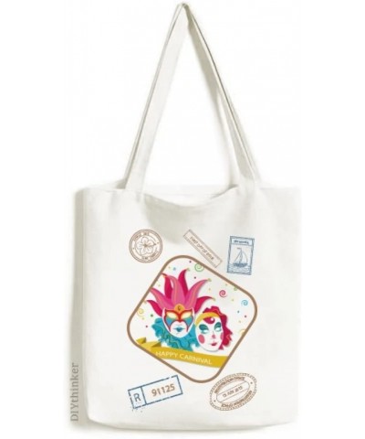 Double Head Happy Carnival Of Venice Stamp Shopping Ecofriendly Storage Canvas Tote Bag $18.59 Totes