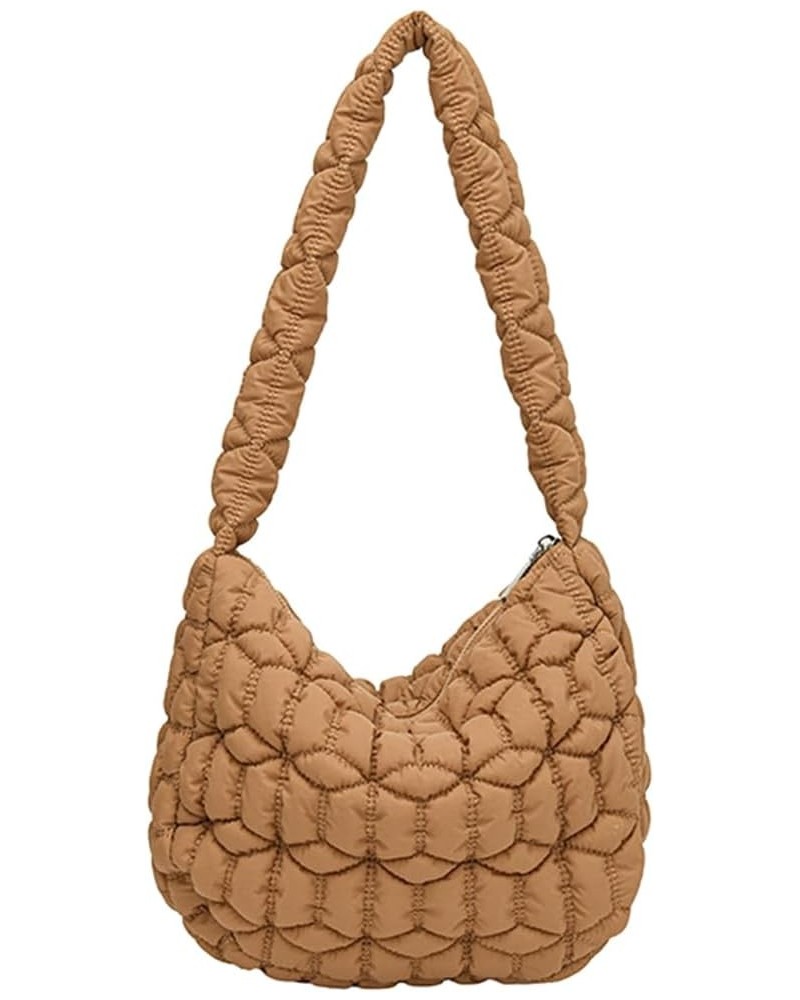 Large Capacity Puffer Tote Handbag Women Quilted Crescent Bag Chic Padding Armpit Bag Casual Female Dating Handbag Khaki $8.3...