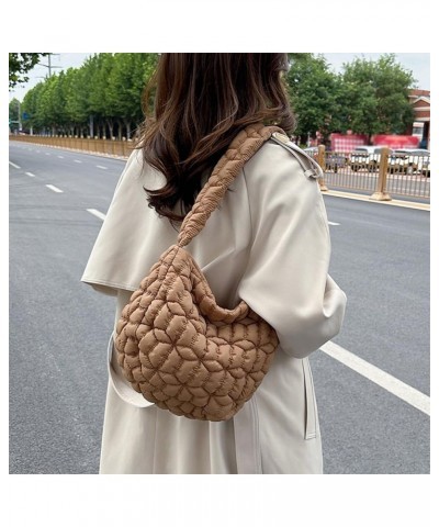 Large Capacity Puffer Tote Handbag Women Quilted Crescent Bag Chic Padding Armpit Bag Casual Female Dating Handbag Khaki $8.3...