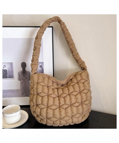 Large Capacity Puffer Tote Handbag Women Quilted Crescent Bag Chic Padding Armpit Bag Casual Female Dating Handbag Khaki $8.3...