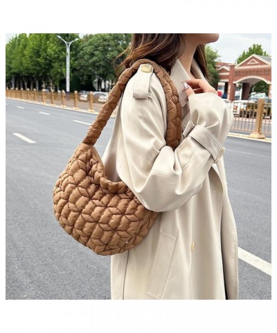 Large Capacity Puffer Tote Handbag Women Quilted Crescent Bag Chic Padding Armpit Bag Casual Female Dating Handbag Khaki $8.3...