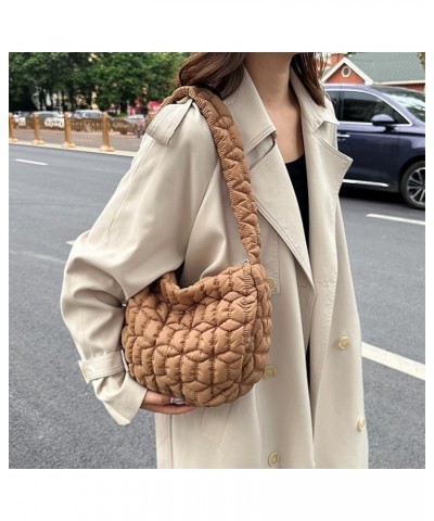 Large Capacity Puffer Tote Handbag Women Quilted Crescent Bag Chic Padding Armpit Bag Casual Female Dating Handbag Khaki $8.3...