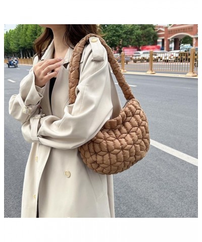 Large Capacity Puffer Tote Handbag Women Quilted Crescent Bag Chic Padding Armpit Bag Casual Female Dating Handbag Khaki $8.3...