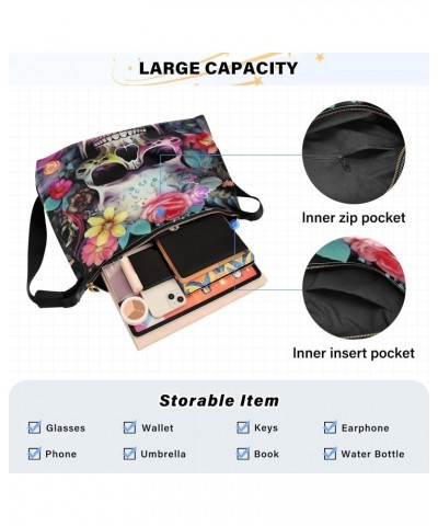 Skull with Colorful Flower Shoulder Bag for Women Waterproof PU Leather Hobo Bags Crossbody Purse with Zipper Closure $18.47 ...