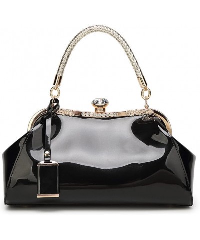 Glossy Patent Leather Handbag for Women Top Handle Tote Bag Evening Shoulder Bag Wedding Satchel Retro Purse Black $23.10 Totes