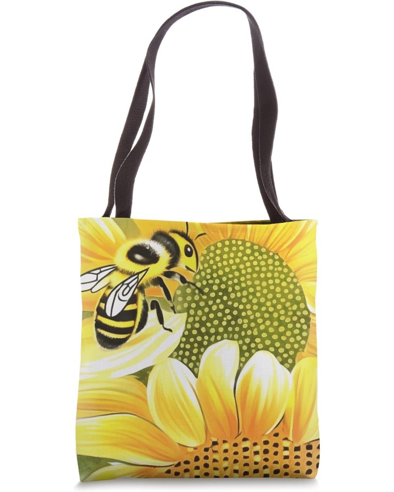 Honey Bee On Sunflower Cute Naive Art Tote Bag $10.81 Totes