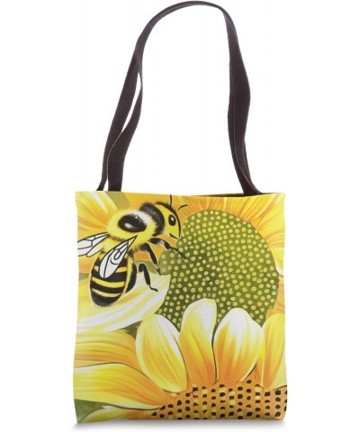 Honey Bee On Sunflower Cute Naive Art Tote Bag $10.81 Totes