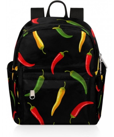 Colorful Chili Pepper Mini Backpack Purse for Women, Red Yellow Green Small Fashion Daypack Lightweight, Cute Casual Travel B...