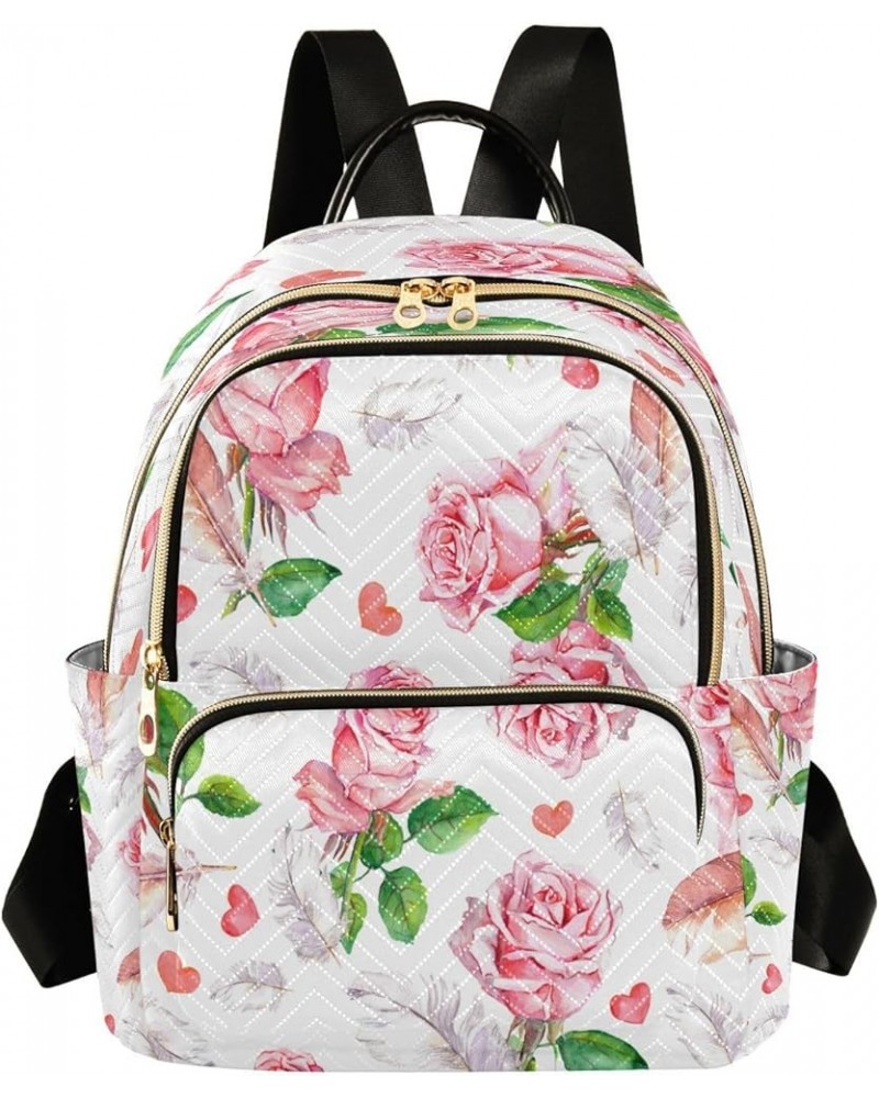 Fashion Backpack Mini Backpack Purse Casual Daily Backpack Feather Pink Rose for Travel for College Work Small $18.01 Backpacks