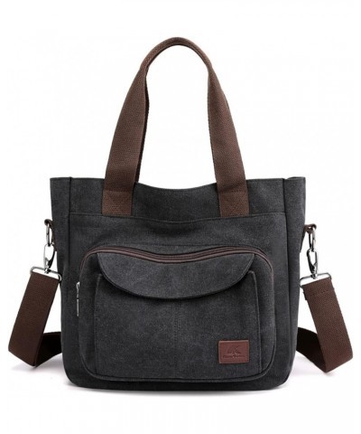 Women's Canvas Tote Bags Hobo Shoulder Crossbody Handbag Casual Multi-pocket Top Handle Purse Handbags Black $11.87 Totes