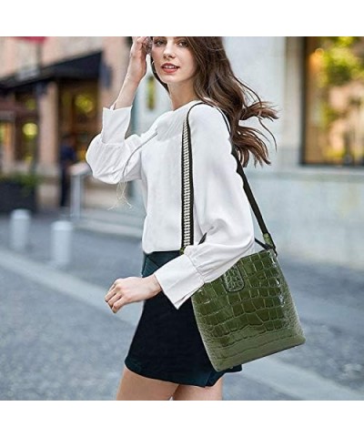 Buddy Women Fashion Plaid Pattern Bucket Purse PU Leather Shoulder Bag Dark Grenn $30.73 Shoulder Bags