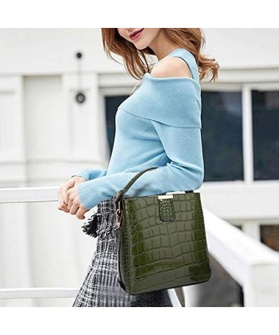 Buddy Women Fashion Plaid Pattern Bucket Purse PU Leather Shoulder Bag Dark Grenn $30.73 Shoulder Bags