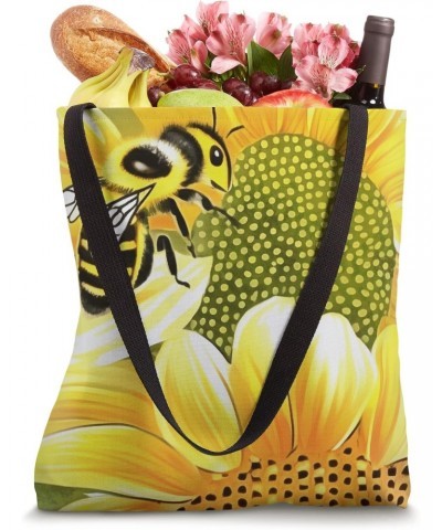 Honey Bee On Sunflower Cute Naive Art Tote Bag $10.81 Totes