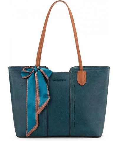 Tote Bags for Women Large Top Handle Handbags with Scarf Teal Blue $28.02 Totes