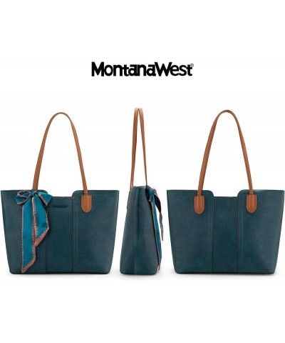 Tote Bags for Women Large Top Handle Handbags with Scarf Teal Blue $28.02 Totes