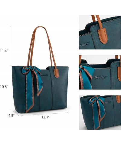 Tote Bags for Women Large Top Handle Handbags with Scarf Teal Blue $28.02 Totes