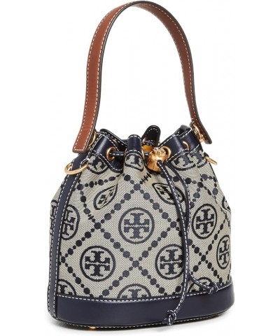 Women's T Monogram Jacquard Bucket Bag Tory Navy $189.20 Crossbody Bags