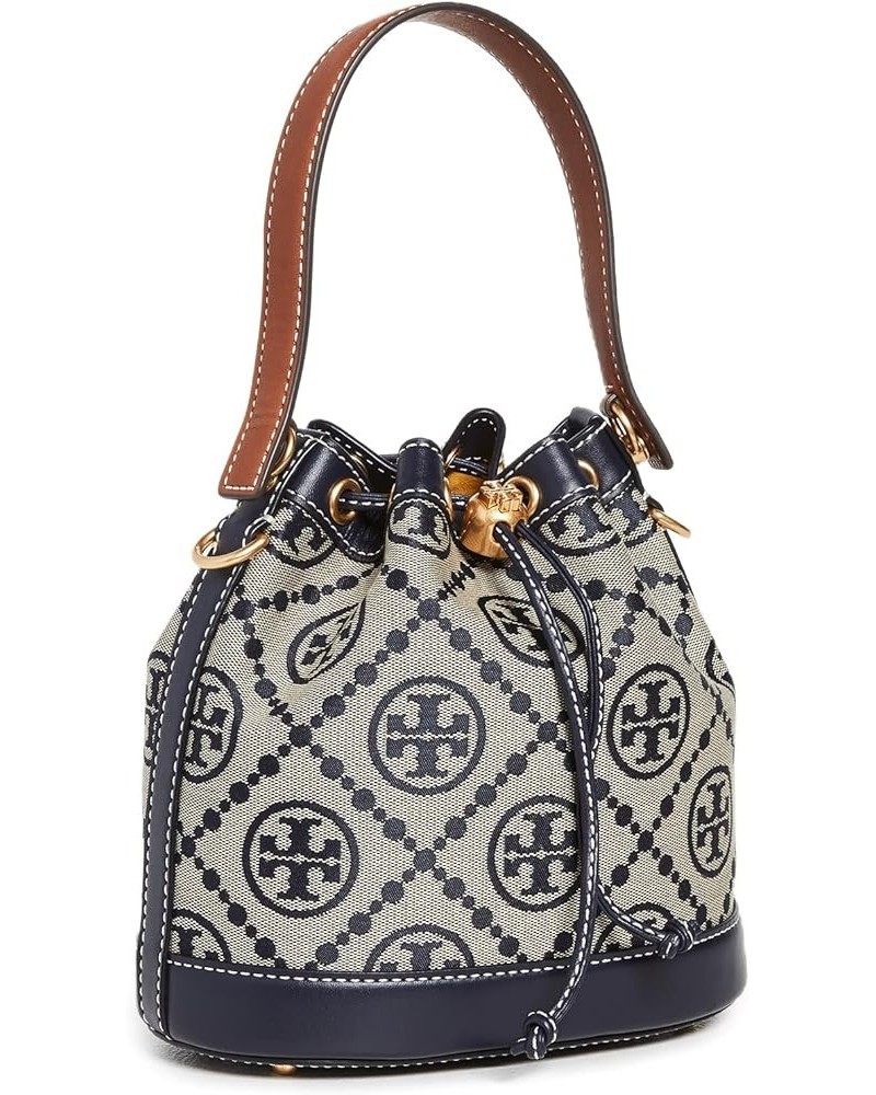 Women's T Monogram Jacquard Bucket Bag Tory Navy $189.20 Crossbody Bags