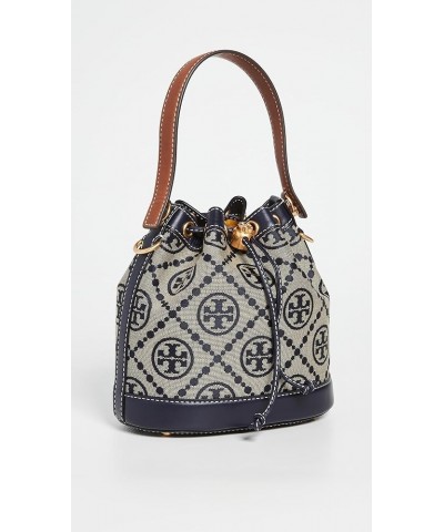 Women's T Monogram Jacquard Bucket Bag Tory Navy $189.20 Crossbody Bags