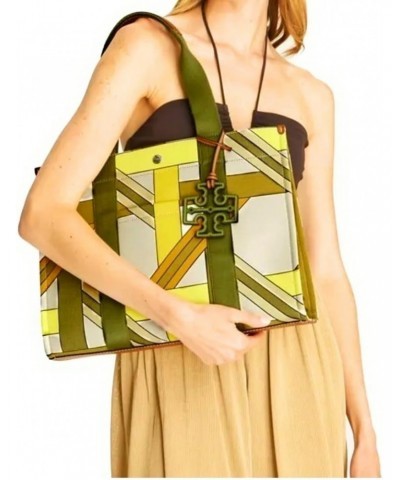 Women's Printed Canvas Tote Olive BasketWeave Handbag $110.29 Totes