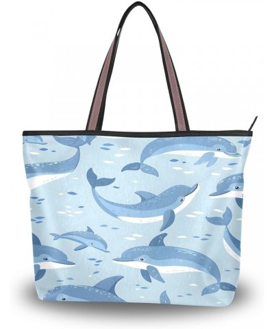 Dolphins Pattern Shoulder Bags Large Handle Ladies Handbag Multicoloured $14.57 Shoulder Bags