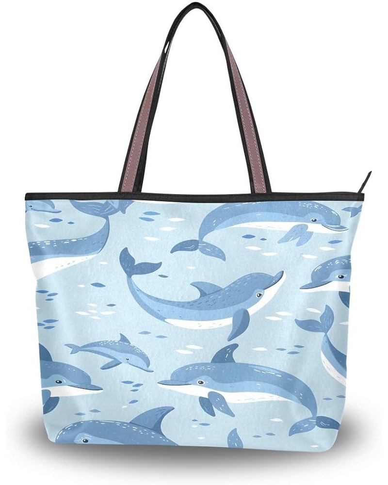 Dolphins Pattern Shoulder Bags Large Handle Ladies Handbag Multicoloured $14.57 Shoulder Bags