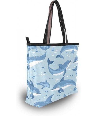 Dolphins Pattern Shoulder Bags Large Handle Ladies Handbag Multicoloured $14.57 Shoulder Bags