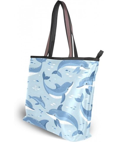 Dolphins Pattern Shoulder Bags Large Handle Ladies Handbag Multicoloured $14.57 Shoulder Bags