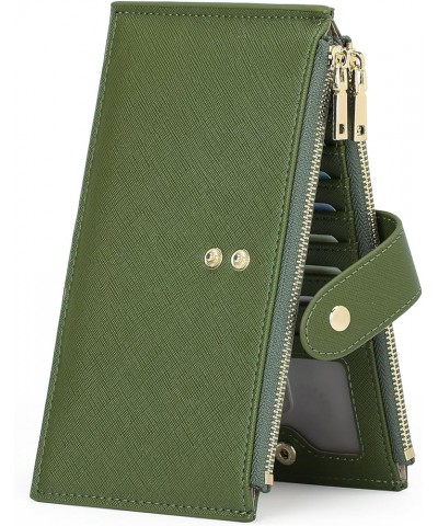 Slim Women's Leather Wallet RFID Blocking Bifold Card Holder with 2 ID Windows, Double Zipper Pockets A14-Army Green $15.65 W...